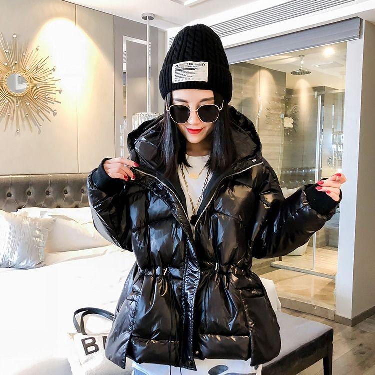 Glossy Cotton-padded Jacket Women's Short Stand-up Collar Hooded Waist Cotton-padded Jacket Bread Jacket Thick Warm Winter Jacket