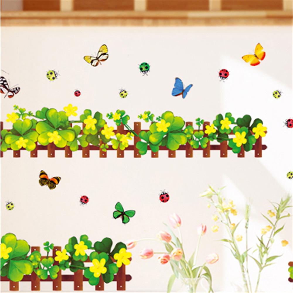 New fresh four-leaf clover butterfly grass skirting bathroom door and window background decoration