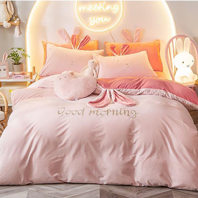 Thickened Crystal Velvet Coral Velvet Four-piece Set Winter Plus Velvet Warmth Double-sided Flannel Bed Sheet Quilt Cover Pillowcase Bedding