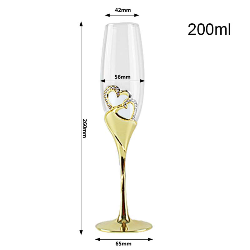 2Pcs/Set Wedding Crystal Champagne Glasses Gold Metal Stand Flutes Wine Glasses Goblet Party Lovers Valentine's Day Gifts 200ml