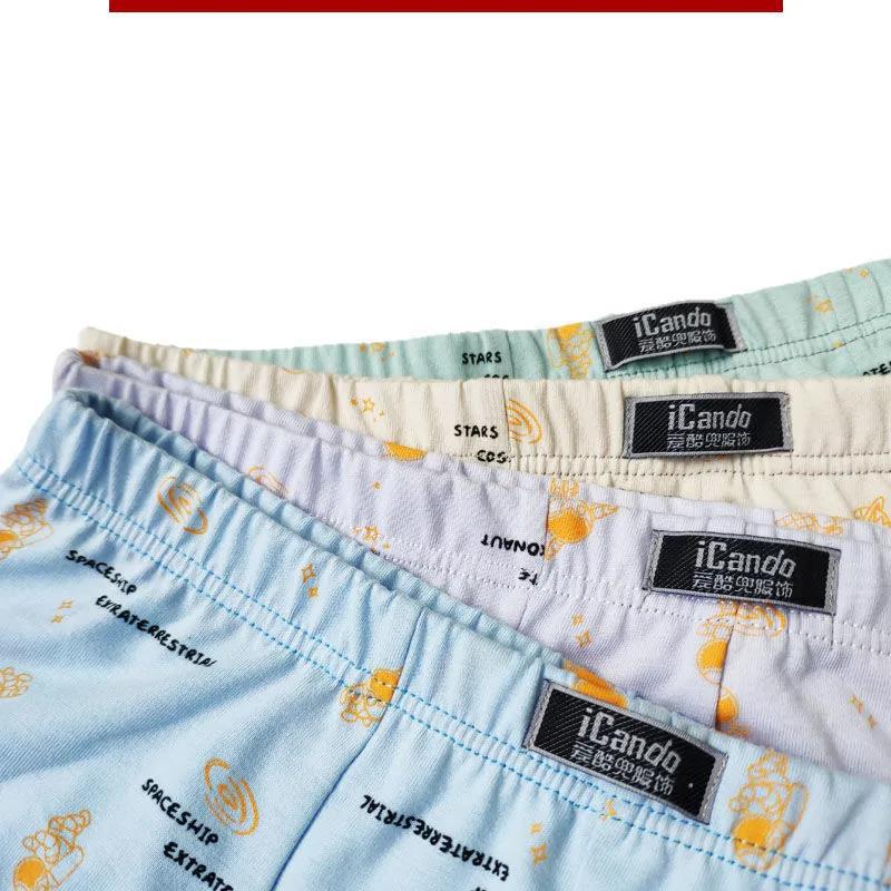 4-pack of 100% Cotton Printed Underwear Men's Boxer Large Size Mid-waist Middle-aged and Elderly Breathable Antibacterial Boxers