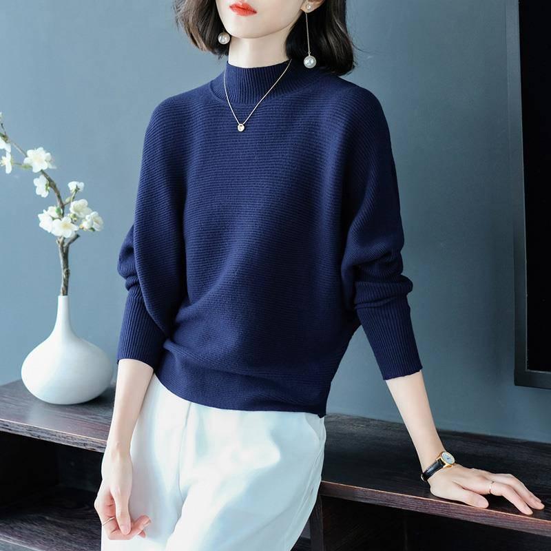 Women Turtleneck Sweater Top Lady Long Sleeve Warm Sweaters Embroidered Knitted Pullover