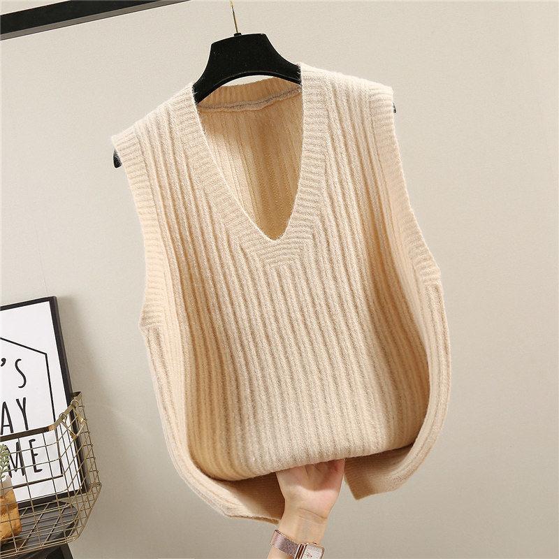 Autumn and Winter Knitted Pullover Vest V-neck Loose Solid Color Tops Fashion Short Women Tops