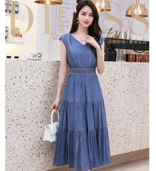 Womens Boho Solid Dress O-Neck Ladies Dresses Women Dress Sundress Maxi Dress Vestidos Verano