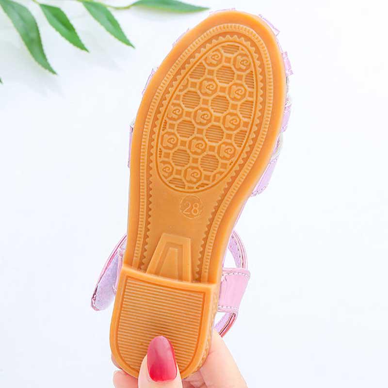 Summer Girls Flat Sandals Flash Children Girls High Heels Bow Leather Shoes Kids Dance Shoes Princess Wear-resistant Non-slip Sandals Size 21-36