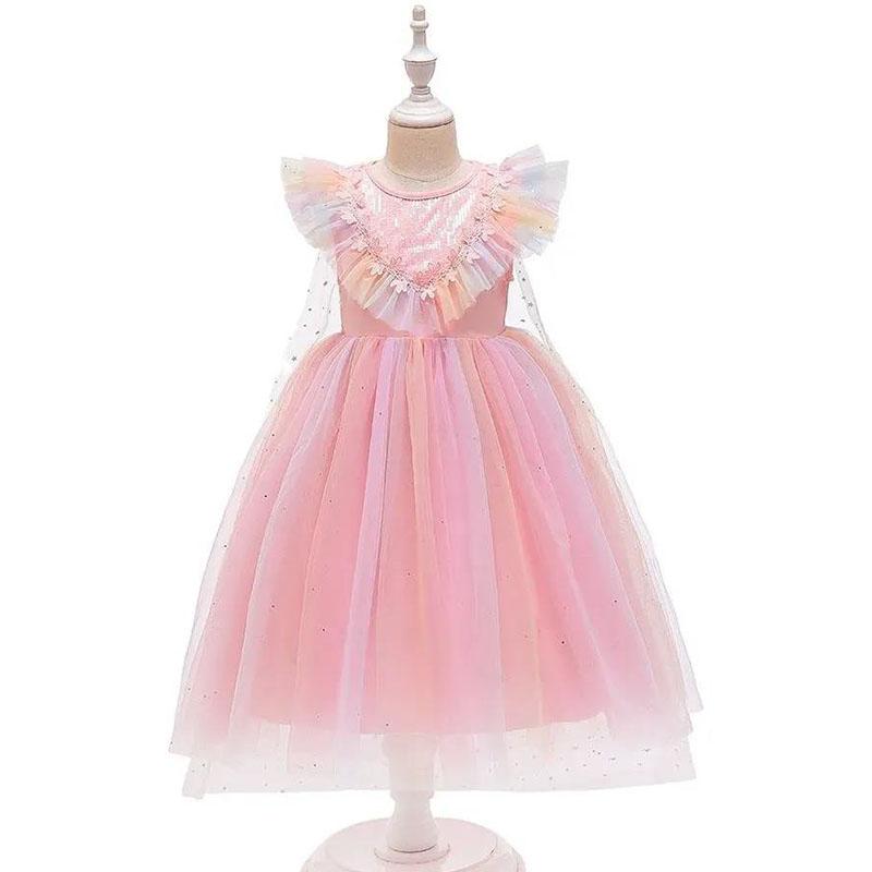 Girls Frozen Dress Aisha Princess Dress Summer Children Rainbow Tutu Skirt Gradient