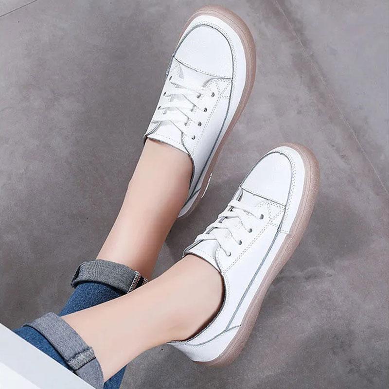 Women's Soft-soled Casual Shoes Autumn White Shoes Sports Shoes Real Cowhide Shoes Flat Shoes Student Shoes Mother Shoes