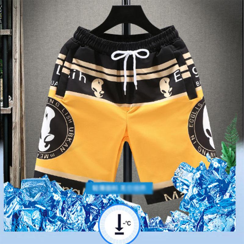 Summer Ice Silk Shorts Men's Shorts Printed Shorts Quick-drying Pants Trend Slim Five-point Pants Beach Pants