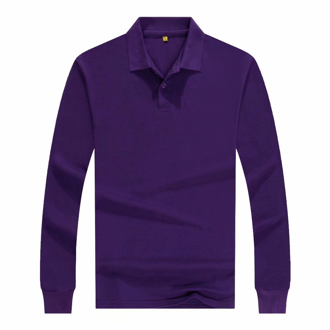 Solid Color Polo Shirt Lapel Long Sleeve T-shirt Pure Cotton Long Sleeve Can DIY Pattern