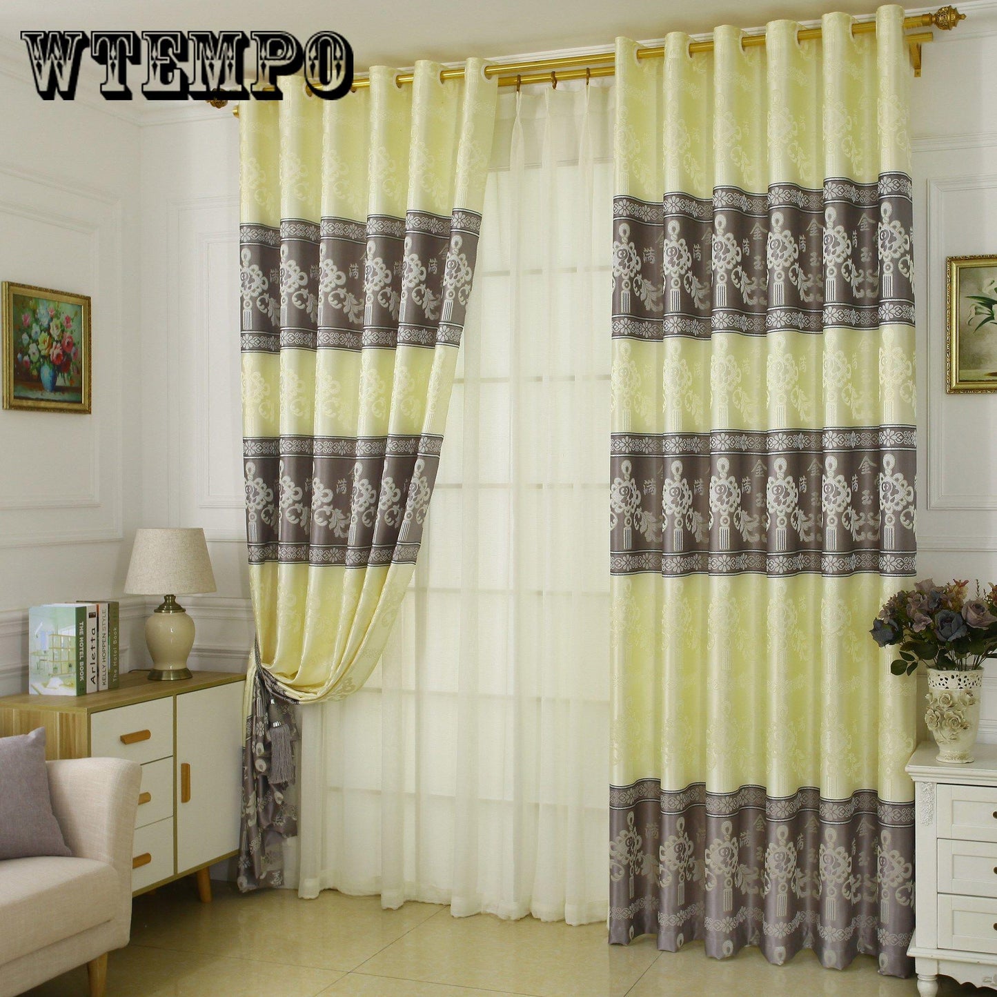 High-grade European-style embroidery finished curtains Crown flower fabric matching curtains