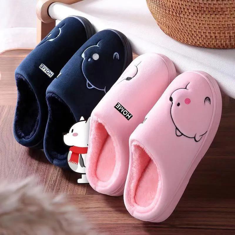 Winter Couples Home Warm Non-slip Cotton Slippers Large Size Thick-soled Cute Indoor Cotton Slippers