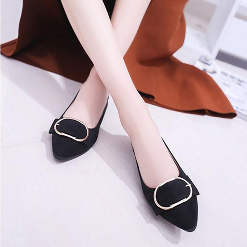 Korean Style Spring Pointed Toe Shoes All-match Square Buckle Women's Shoes Flat Heel Flat Shallow Mouth Comfortable Casual Large Size Women's Shoes