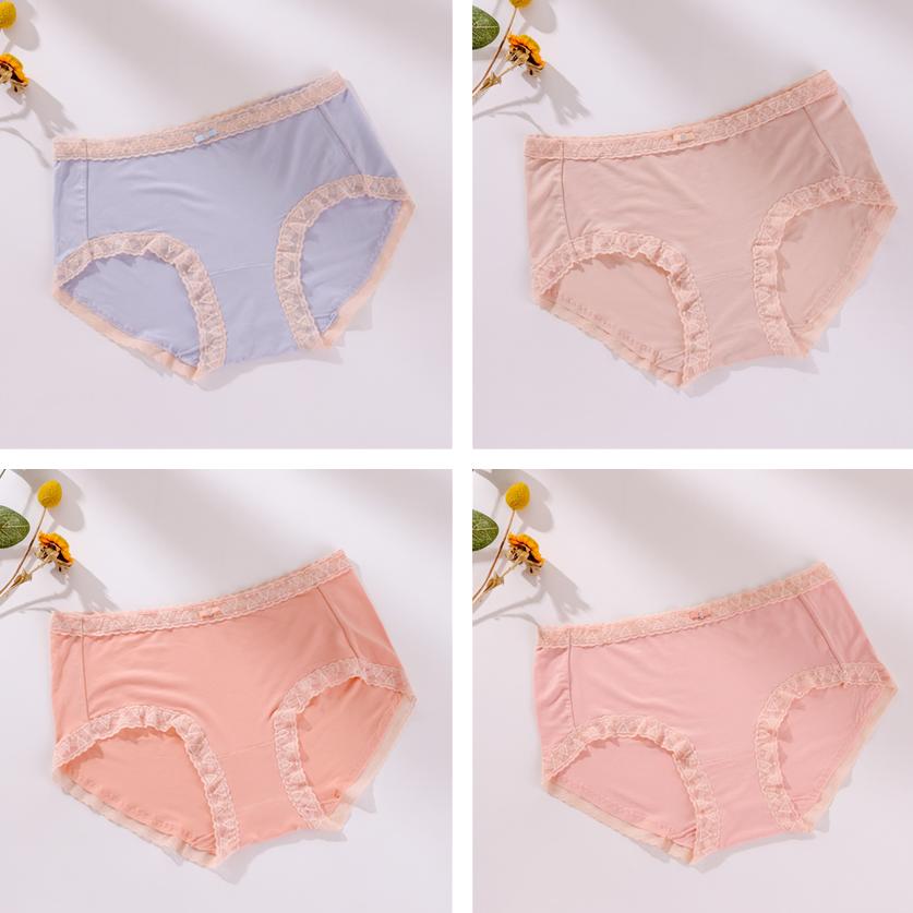 Women's Large Size Solid Color Cotton Crotch Underpants Female Soft Breathable Low-waist Seamless Lace Briefs