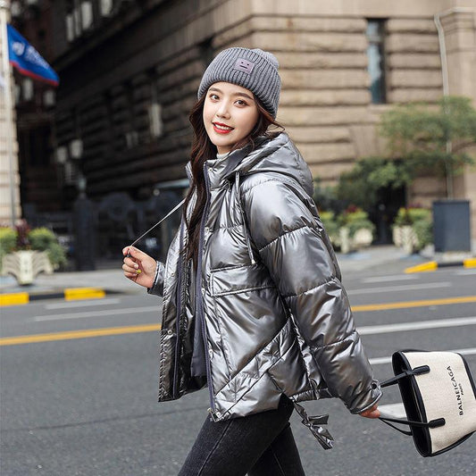 Winter Fashion Women's Cotton-padded Jacket Outdoor Thick Warmth Down Padded Jacket Loose and Short Shiny Zipper Jacket Women Winter Clothes