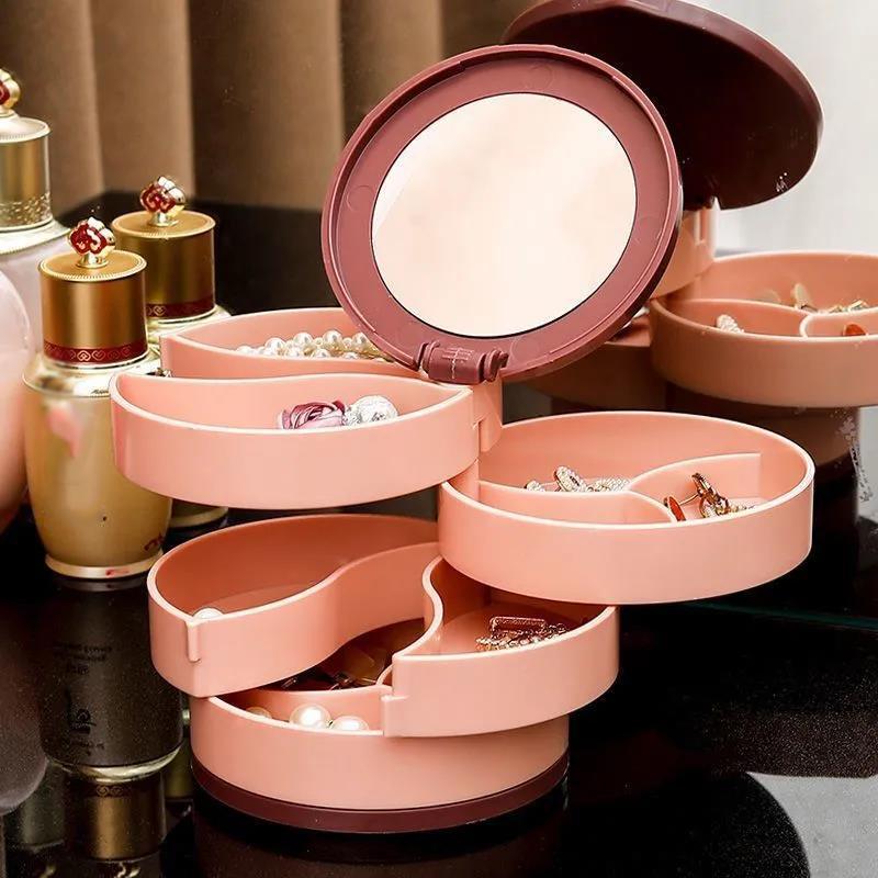 Ewelry Storage Box Multi-layer Rotating Earrings Earrings Hairpins Headdresses Head Ropes Simple Small and Delicate Finishing Boxes