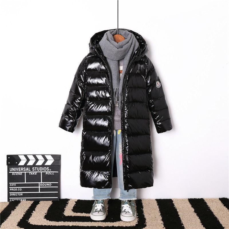 Children's Mid-length Shiny Down Jacket for Boys and Girls Older Children's Over-knee Padded Jacket