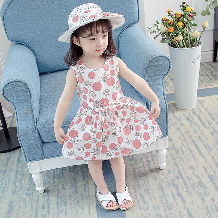 2PCS/Set Girls Dress +Hat Cotton Comfortable Children's Dress Summer Dress Floral Girls' Sleeveless Dress For Children