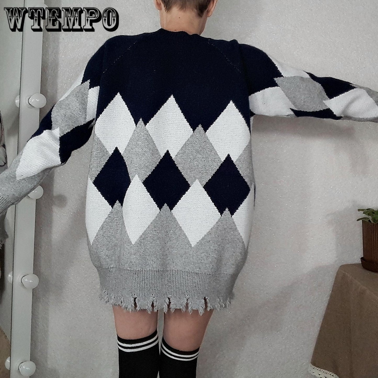 Autumn Winter Cartoon Print Tassel Sweater Women Mid-length Pullover Knitwear Loose Casual  Jumper Outer Wear