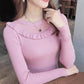 2019 Autumn Winter Women Ladies Long Sleeve RuffleNeck Slim Knitted Sweet Sweater Top Femme Jumper