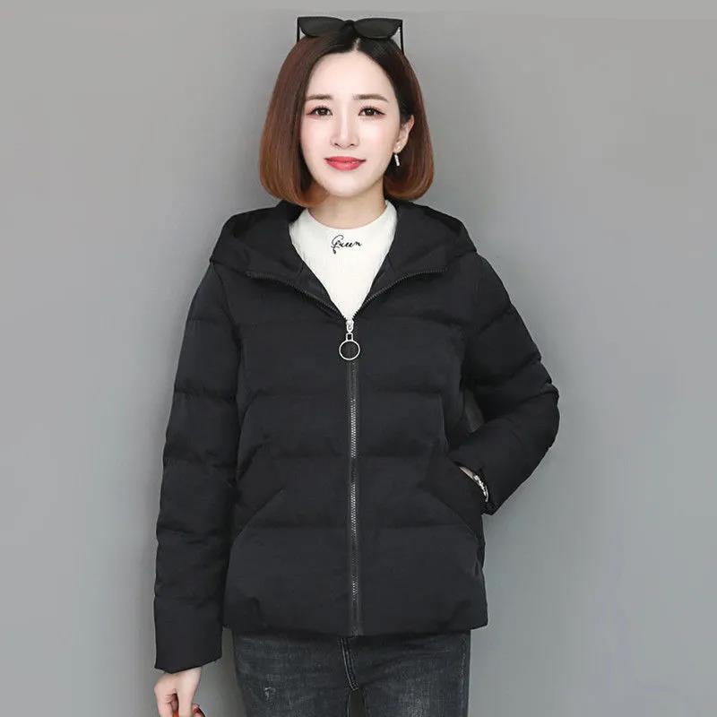 Women Coats Autumn Winter Fashion Plus Dalian Hat Korean Padded Jacket Coat Loose and Thin All-match Cotton Jacket Women Short