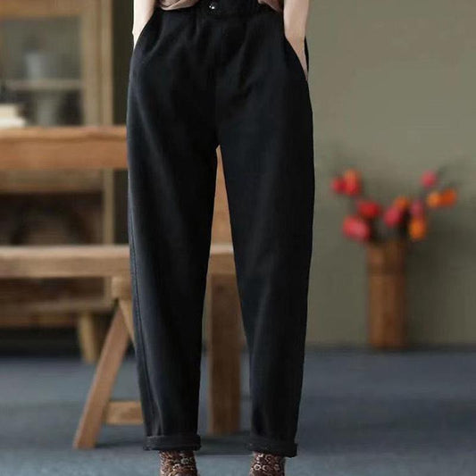 Thin High Waist Long Cotton Pants Ladies Ripped Large Size Elastic Waist Loose Harem Pants