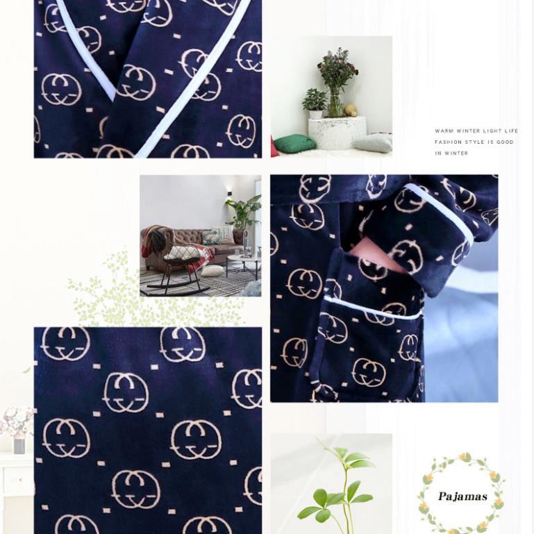 Men Large Size Home Clothes Pajamas G Chain Print Robe Coat Absorbent and Quick-drying Bathrobe Long