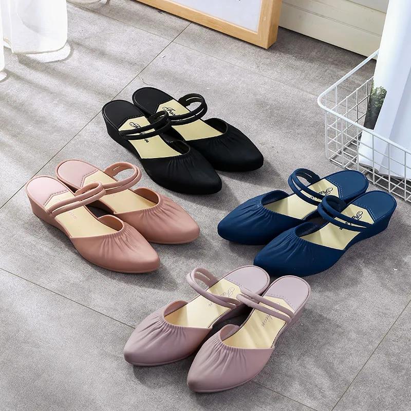 Sandals Women's Two Wear Summer Beach Single Shoes Thick Heel Mid-heel Baotou Increased Non-slip Pointed Sandals Ladies Sandals