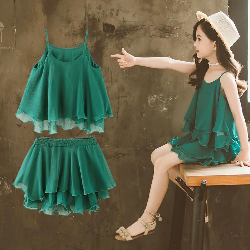 Girls Summer Dress Western Style Baby Children's Dress Chiffon Suspender Skirt Little Girl Princess Dress