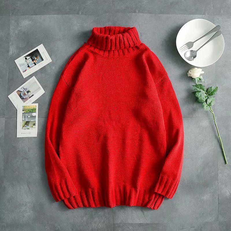 Autumn and Winter Men's High-neck Casual Knit Sweater Trend Couple Solid Color Sweater Long-sleeved Bottoming Shirt