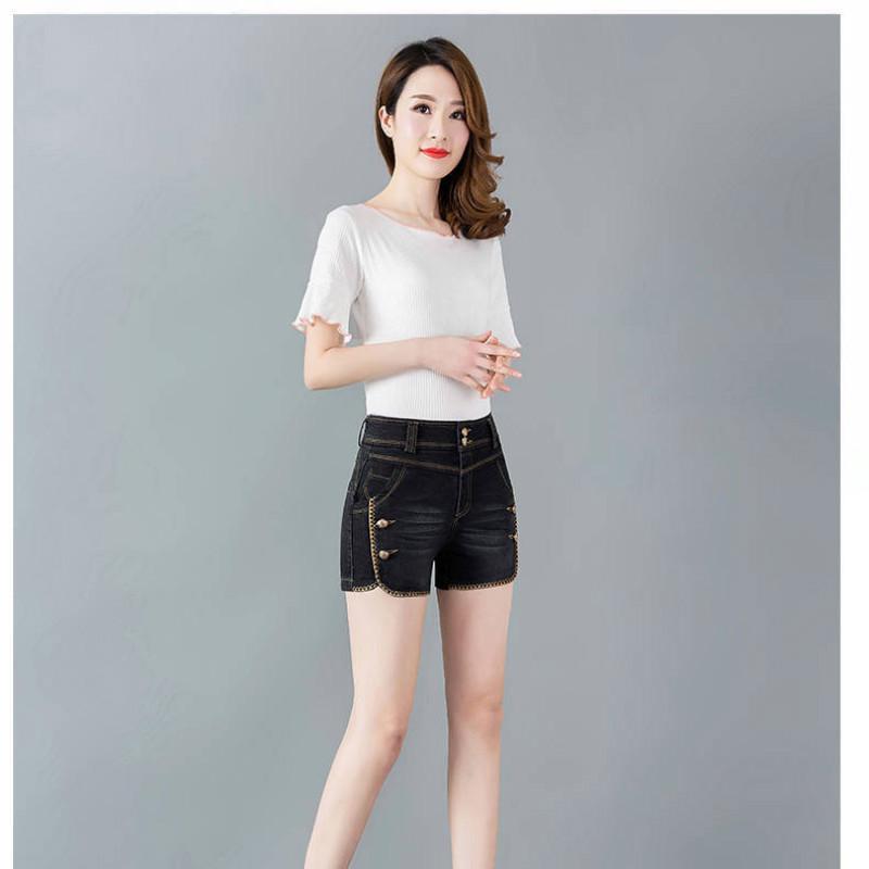 WTEMPO Denim Shorts Women Summer Wear Elastic High Waist Was Thin and Versatile Casual Straight Pants