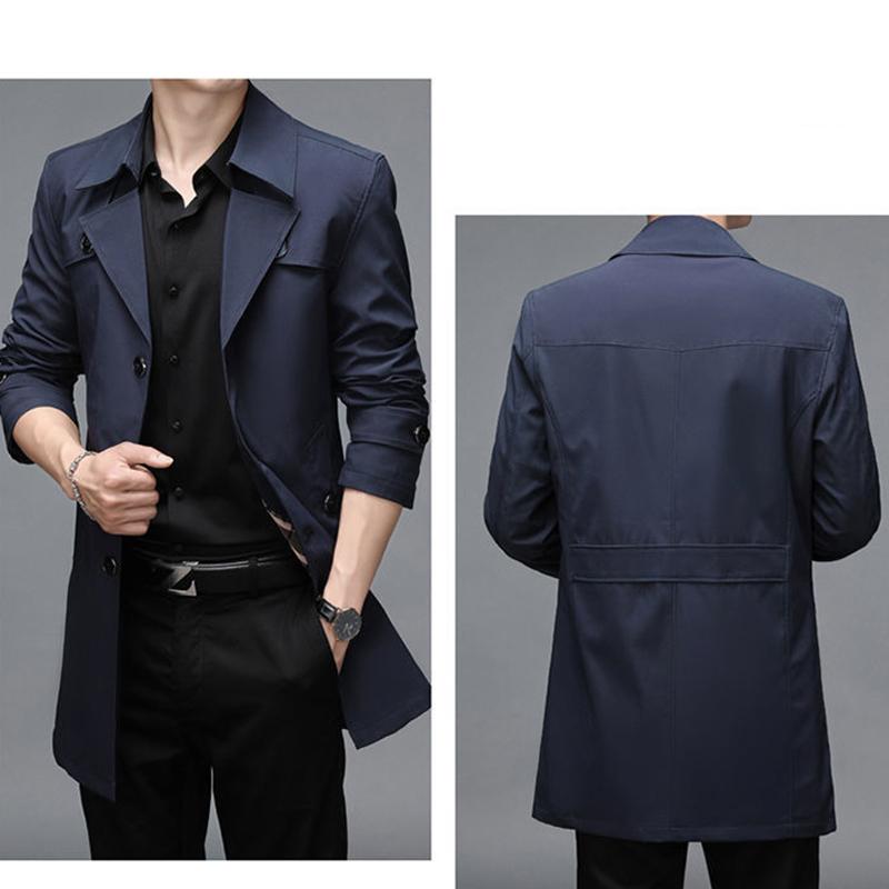 Windbreaker British Large Size Men's Jacket Mid-length Lapel Jacket Windbreaker Fashion Trend Slim Windbreaker