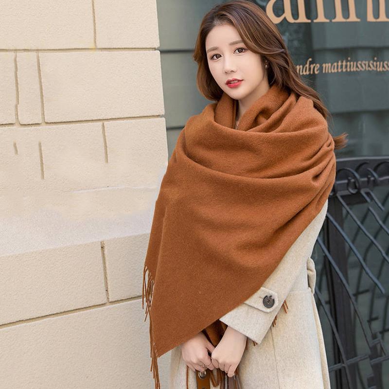 Women Solid Color Scarf Long Cashmere Wool Shawl Thicken Neck Scarf