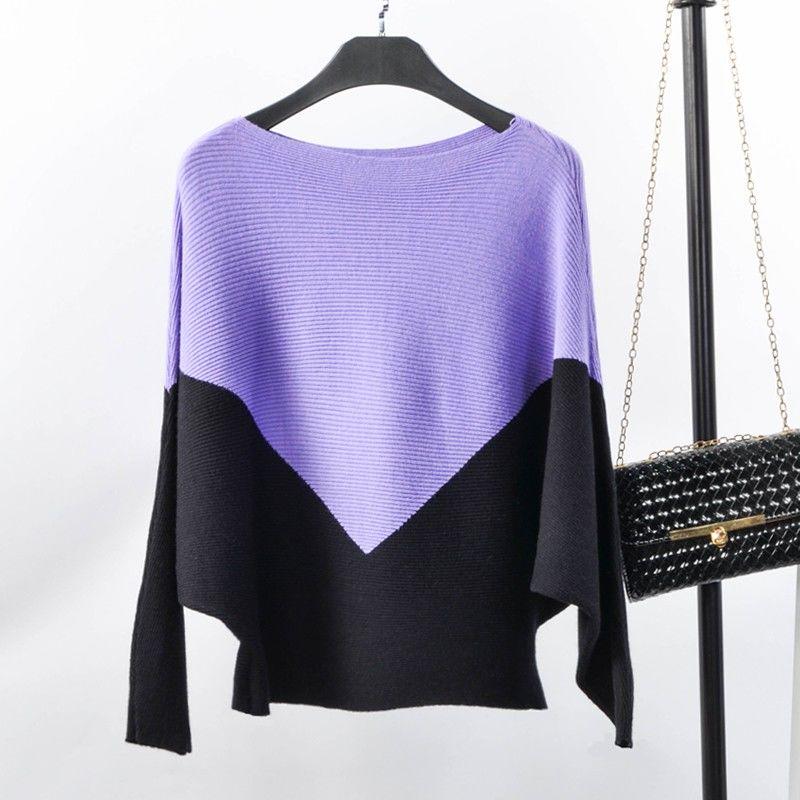 Autumn and Winter Fashion Bawting Top One-neck Bottoming Pullover Sweater Women Loose All-match Sweater