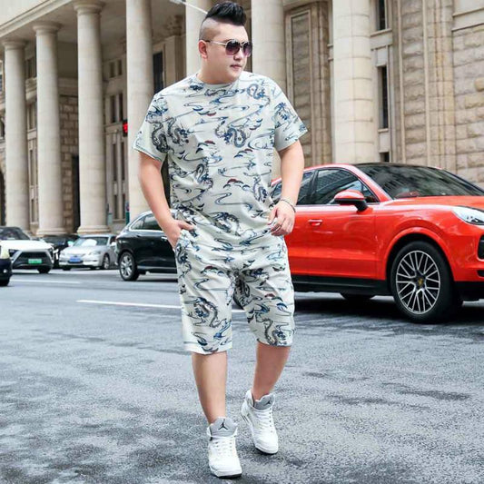 Fat Short-sleeved Short-sleeved Suit Male Fat Sports Suit Plus Size Men's Suit Plus Fat Casual Suit Plus Size