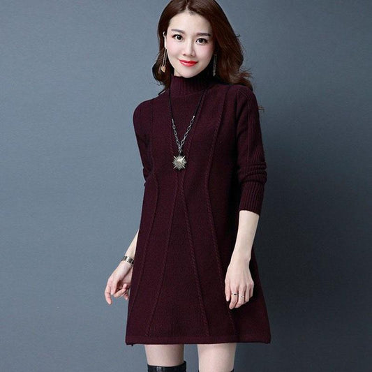 Autumn and Winter Half Turtleneck Sweater Mid-length Large Size Solid Color Base Shirt Fashion Knitted Women Sweater Skirt