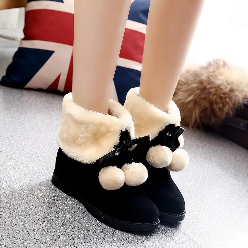 Women's Winter Non Slip Short Martin Boots Low Heel Cotton Shoes Solid Color Warm Snow Boots