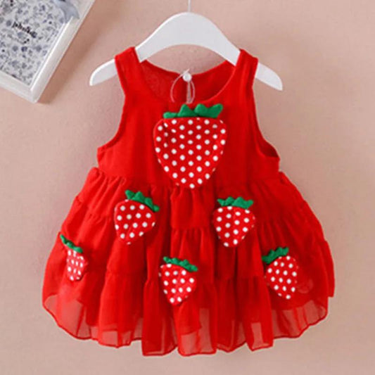 Summer Girls Dress 0-5 Years Old Baby Girl Skirt Baby Sleeveless Chiffon Vest Skirt Cute Cake Skirt Strawberry Skirt