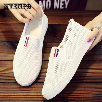 Summer Women Casual Comfortable Breathable Mesh Outdoor  Black White Slip on Shoes