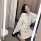 Autumn Knitted Suit Skirt Female French Casual Temperament Black and White Solid Color Sweater Two-piece Suit