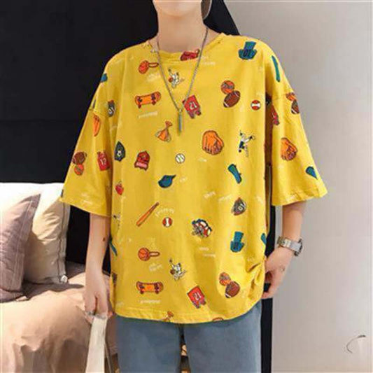 Summer Short-sleeved T-shirt Male Students Loose Clothes Five-point Sleeve T-shirt