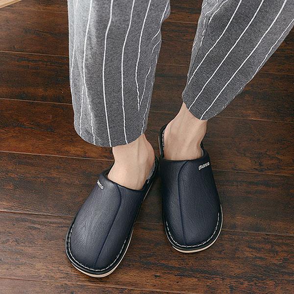 Women's Slippers Leather Winter Windproof Warm Plush Slippers for Men Indoor Bedroom Couple Lovers Flat Non-slip House Shoes