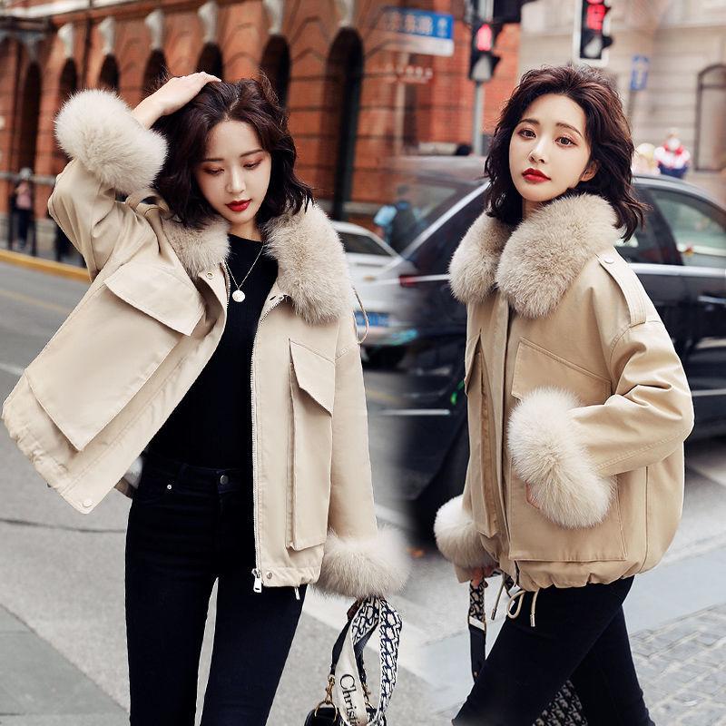 Warm Fleece Liner Hooded  Parkas Coat Winter Hooded Jacket Women Fur Collar Jacket Parka