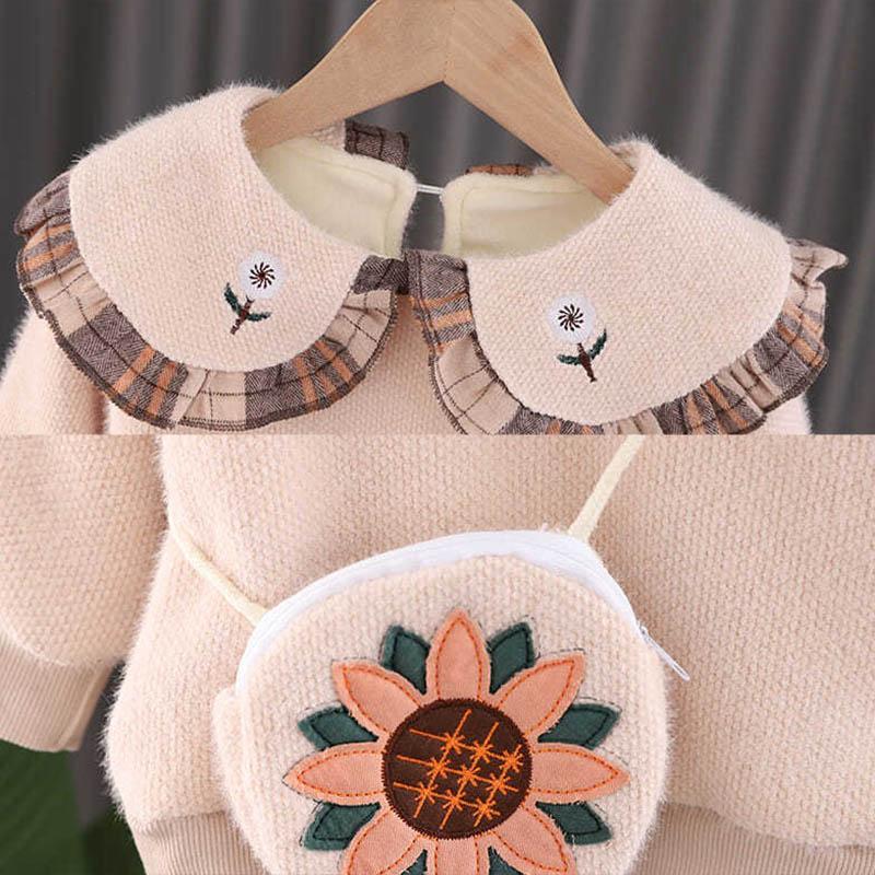 Girls Suits Warm Children's Clothes Girls Autumn and Winter Comfortable Casual Children's Clothing Plaid Pants Lapel Doll Clothes Two-piece Set