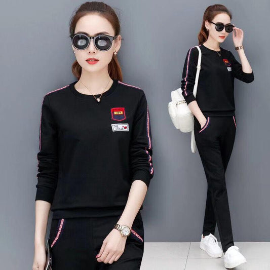 Large Size Spring and Autumn Women's 2pcs Set Wild Long-sleeved Casual Sweatshirt Set