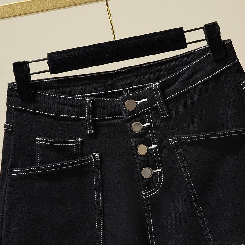 Plus Size Plus Size Shorts Women's Summer Black Korean Style Stretch Denim Shorts Women's Loose Wide-leg Shorts