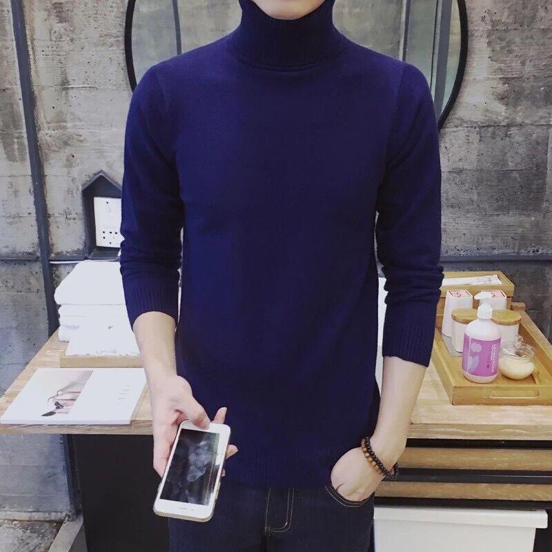 Autumn Winter Men'S Sweater Warm Men'S Turtleneck Sweater Solid Color Casual Sweater Men's Slim Fit Knitted Pullovers