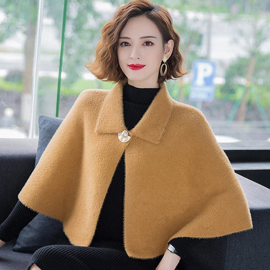 Cloak-style Outer Solid Color Shawl Jacket Women's All-match Cardigan with Temperament Shawl To Keep Warm and Comfortable