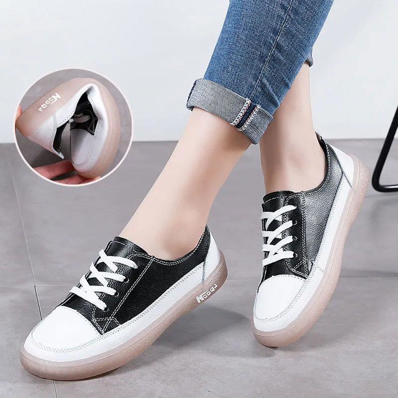 Women's Soft-soled Casual Shoes Autumn White Shoes Sports Shoes Real Cowhide Shoes Flat Shoes Student Shoes Mother Shoes