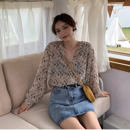 Blouse Women V-neck Lovely All-match Vintage Floral Sping Summer Popular Ladies Shirts Elegant Simple Womens Tops and Blouses