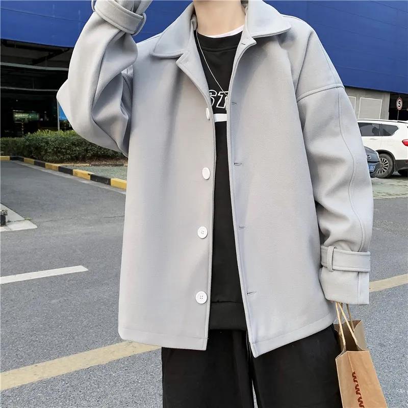 Thick Windbreaker Men's Winter Loose and Handsome Woolen Coat Men's Winter Short Woolen Coat Boys Long-sleeved Warm Coat